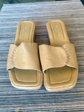 Montego Bay Club Camel Square Toed Block Heel Sandals in Size 10